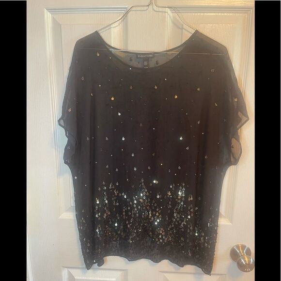 Eileen Fisher Tops - Eileen Fisher Black Sheer Silk Sequin top sz XS